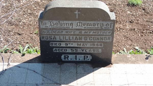 Rosa Lillian O'CONNOR  | d: 9 May 1948 aged 55  |   | Aubigny Catholic Cemetery, Jondaryan  |   | 