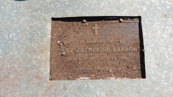 Mary Catherine BARRON  | d: 3 Sep 1981 aged 89  |   | Aubigny Catholic Cemetery, Jondaryan  |   | 