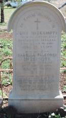 
John McDERMOTT
native of El??ln Lile?, Roscommon, Ireland
d: 16 Mar 1900 aged 35?

his wife
Isabella Falconer McDERMOTT
native of Brisbane
d: 21 May 1905 aged 44

Aubigny Catholic Cemetery, Jondaryan

