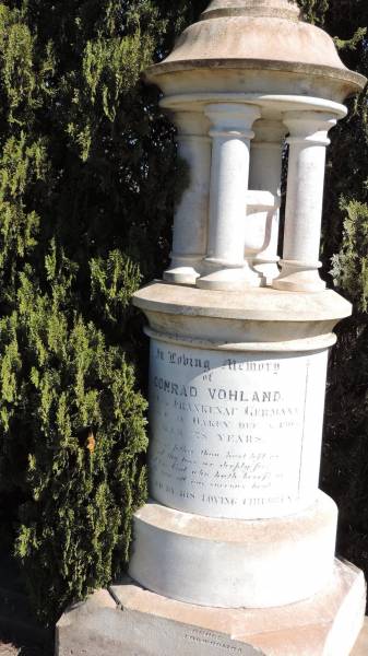 Conrad VOHLAND  | of Frankenaf ?, Germany  | d: Oakey 5? Dec 1905  |   | Aubigny St Johns Lutheran cemetery, Toowoomba Region  |   | 