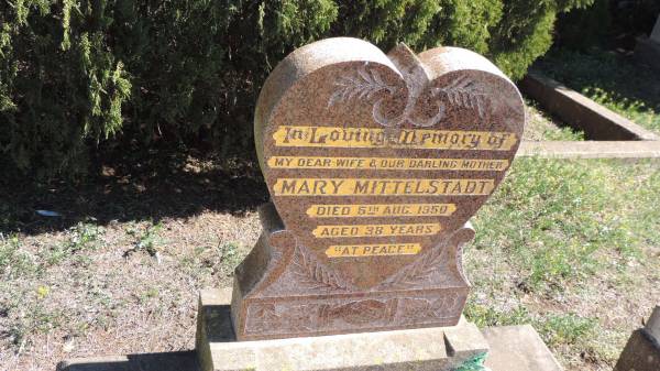 Mary MITTELSTADT  | d: 5 Aug 1950 aged 38  |   | Aubigny St Johns Lutheran cemetery, Toowoomba Region  |   | 