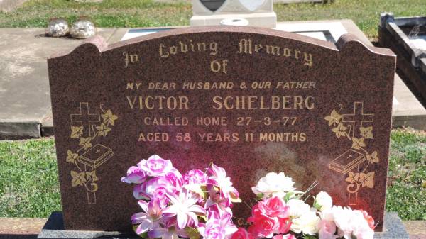 Victor SCHELBERG  | d: 27 Mar 1977 aged 58 y 11 mo  |   | Aubigny St Johns Lutheran cemetery, Toowoomba Region  |   |   | 