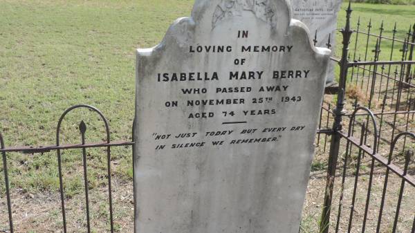 Herbert Arnold BERRY  | d: 14 Jun 1949 aged 86  |   | Isabella Mary BERRY  | d: 25 Nov 1943 aged 74  |   | Banana Cemetery, Banana Shire  |   | 