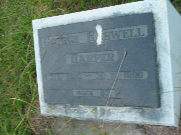 George Haswell HARPER,  | 7-9-1923 - 30-12-1990 aged 67 years;  | Barney View Uniting cemetery, Beaudesert Shire  | 