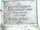 John Edward CASH, died 15 Dec 1968 aged 79 years; Sarah Alice CASH, mother, died 15-8-1990 in 92nd year; Beerwah Cemetery, City of Caloundra 