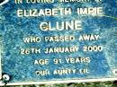 Elizabeth Imrie CLUNE, died 26 Jan 2000 aged 91 years, Aunty Lil; Beerwah Cemetery, City of Caloundra 