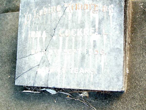 Irma COCKRELL,  | died 9 Sept 1956 aged 40 years;  | Beerwah Cemetery, City of Caloundra  | 