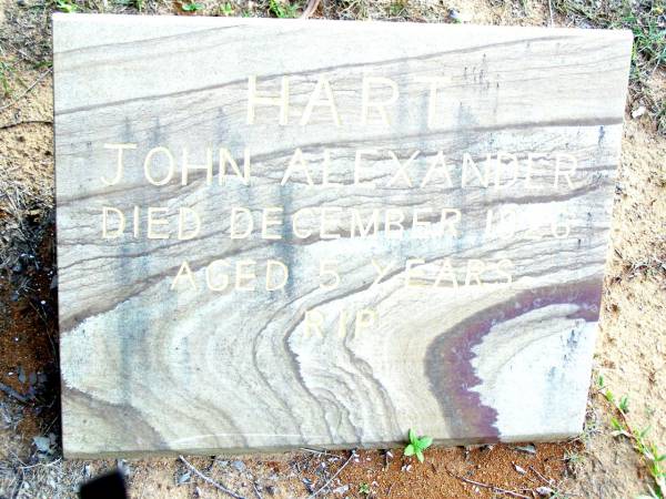 John Alexander HART,  | died Dec 1926 aged 5 years;  | Beerwah Cemetery, City of Caloundra  | 