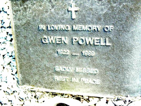 Gwen POWELL, 1922 - 1989;  | Beerwah Cemetery, City of Caloundra  | 