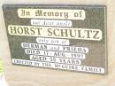 
Horst SCHULTZ,
uncle,
son of Herman & Frieda,
died 17 Aug 1997 aged 69 years,
erected by MCGUIRE family;
Bell cemetery, Wambo Shire

