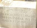 
Charles Vylett ROWLAND,
born Waddon Court Waddon England 22 Aug 1899,
died St Denes Hospital Toowoomba 7 Jan 1913?;
Francis Richmond ROWLAND,
born Wallington Surrey England 21 July 1877,
killed in action 22 March 1918,
buried Laclytte Belgium;
Blanche Elliott ROWLAND,
died Dalmoora Bell 27 March 1919;
Charles John ROWLAND,
born 14-6-1860,
died 11-2-1926;
Bell cemetery, Wambo Shire
