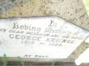 
George KRIENKE,
husband father,
1912 - 1939;
Bell cemetery, Wambo Shire
