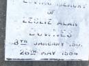 
Leslie Alan DOWNES,
8 Jan 1901 - 28 May 1964;
Bell cemetery, Wambo Shire
