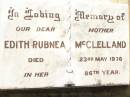 
Edith Rubnea MCCLELLAND,
mother,
died 23 May 1976 in 86th year;
Bell cemetery, Wambo Shire
