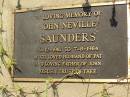 
John Neville SAUNDERS,
16-12-1916 - 7-8-1984,
husband of Pat,
father of John;
Bell cemetery, Wambo Shire
