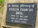 Evelyn Frances BEIL, born 9 Dec 1910 died 4 Jan 1992; Bell cemetery, Wambo Shire 