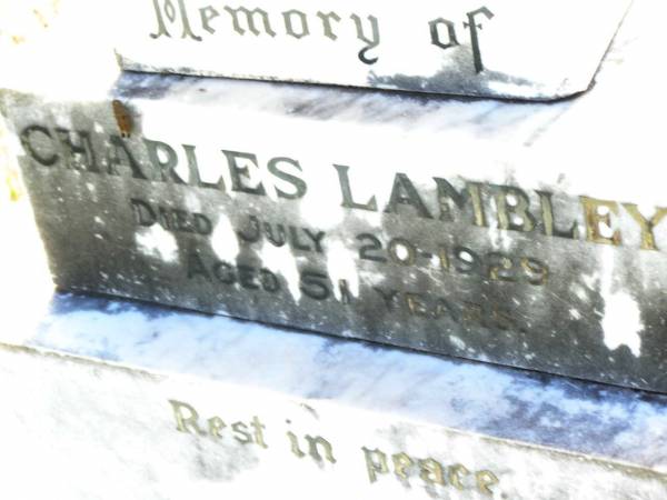 Charles LAMBLEY,  | died 20 July 1929 aged 51 years;  | Bell cemetery, Wambo Shire  | 