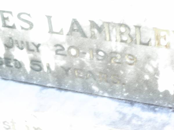 Charles LAMBLEY,  | died 20 July 1929 aged 51 years;  | Bell cemetery, Wambo Shire  | 