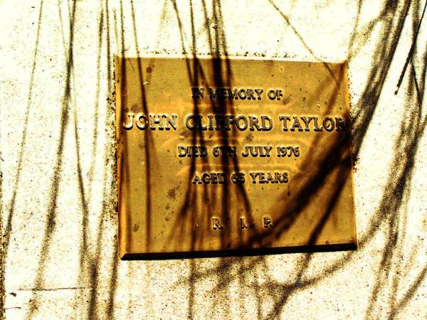 John Clifford TAYLOR,  | died 6 July 1976 aged 65 years;  | Bell cemetery, Wambo Shire  | 