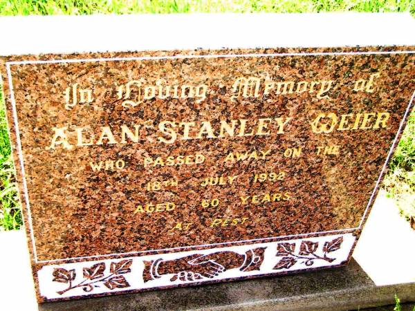 Alan Stanley WEIER,  | died 18 July 1992 aged 60 years;  | Bell cemetery, Wambo Shire  | 