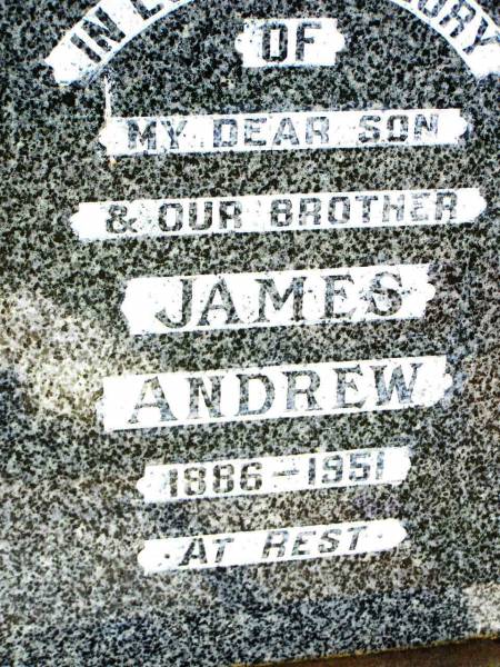 James ANDREW,  | son brother,  | 1886 - 1951;  | Bell cemetery, Wambo Shire  | 