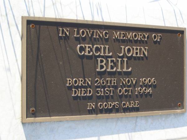 Cecil John BEIL,  | born 26 Nov 1906  | died 31 Oct 1994;  | Bell cemetery, Wambo Shire  | 