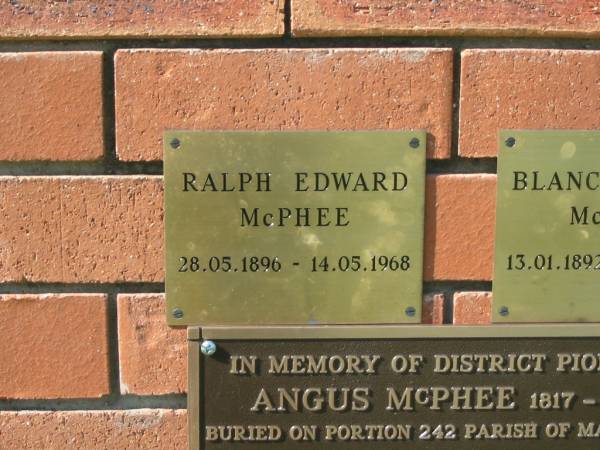 Ralph Edward MCPHEE,  | 28-05-1896 - 14-05-1968;  | Bell cemetery, Wambo Shire  | 