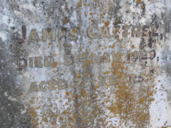 James CASTREE,  | died 5 Nov 1929 aged 73 years;  | Bergen Djuan cemetery, Crows Nest Shire  | 