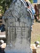 
F W Hermann RAETZ
geb 28 Juni 1867
gest 2 Maerz 1886

Bethania (Lutheran) Bethania, Gold Coast
