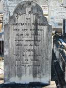 Christian F W MOHR 22 Sep 1932 aged 70  brother John (MOHR) 19 Aug 1941 aged 76  Bethania (Lutheran) Bethania, Gold Coast 