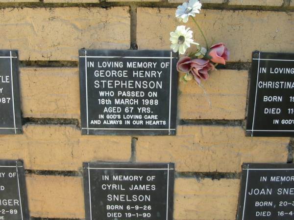 George Henry STEPHENSON  | 18 Mar 1988  | aged 67  |   | Bethania (Lutheran) Bethania, Gold Coast  | 