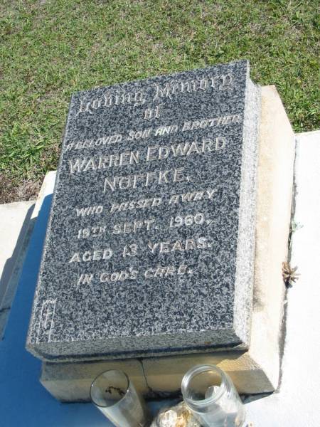 Warren Edward NOFFKE  | 19 Sep 1960  | aged 13  |   | Bethania Lutheran Church, Bethania, Gold Coast  | 