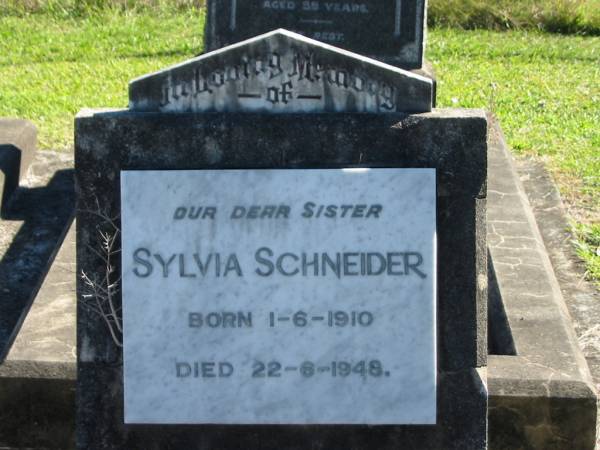 Sylvia SCHNEIDER  | B: 1 Jun 1910  | D: 22 Jun 1948  |   | Bethania (Lutheran) Bethania, Gold Coast  | 
