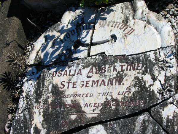 Rosalia Albertine STEGEMANN  | 18 Aug 1922  | aged 82  | erected by daughter and son-in-law  |   | Bethania (Lutheran) Bethania, Gold Coast  | 