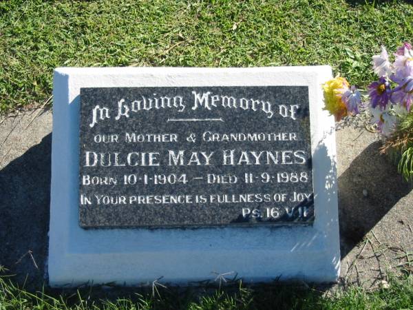 Dulcie May HAYNES  | B: 10 Jan 1904  | D: 11 Sep 1988  |   | Bethania (Lutheran) Bethania, Gold Coast  | 