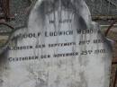 
Adolf Ludwich WENDT
geb 20 Sep 1830
gest 23 Nov 1903

Bethel Lutheran Cemetery, Logan Reserve (Logan City)

