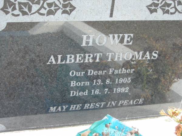 Albert Thomas HOWE  | B: 13 Aug 1905  | D: 16 Jul 1992  |   | Bethel Lutheran Cemetery, Logan Reserve (Logan City)  |   | 