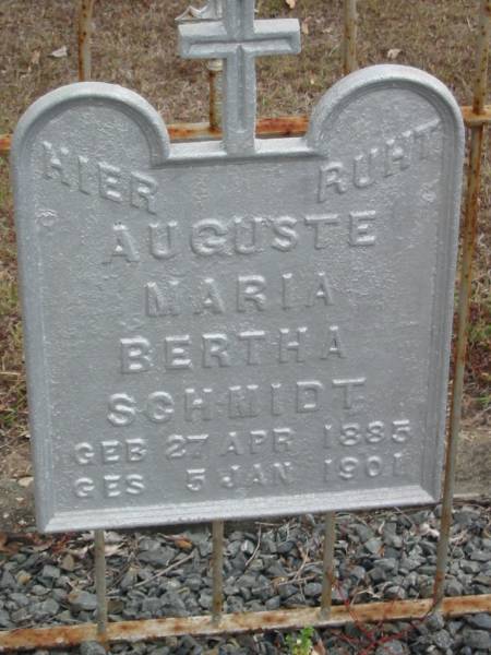 Auguste Maria Bertha SCHMIDT  | geb 27 Apr 1885  | gest 3 Jan 1901  |   | Bethel Lutheran Cemetery, Logan Reserve (Logan City)  |   | 