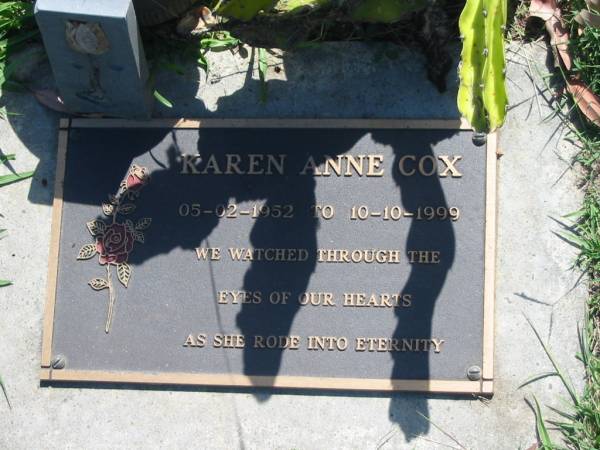 Karen Anne COX,  | 05-02-1952 - 10-10-1999;  | Blackbutt-Benarkin cemetery, South Burnett Region  | 