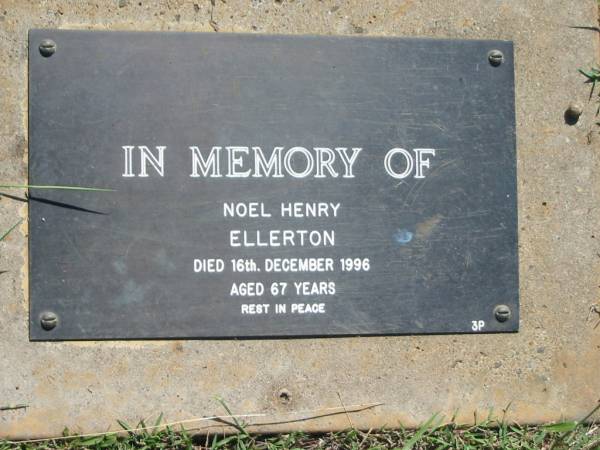 Noel Henry ELLERTON,  | died 16 Dec 1996 aged 67 years;  | Blackbutt-Benarkin cemetery, South Burnett Region  | 