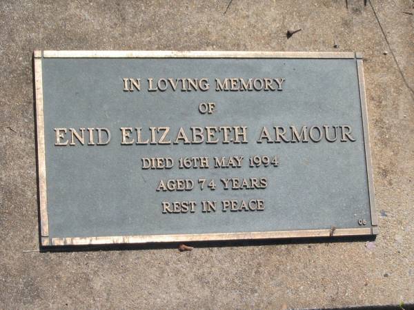 Enid Elizabeth ARMOUR,  | died 16 May 1994 aged 74 years;  | Blackbutt-Benarkin cemetery, South Burnett Region  | 