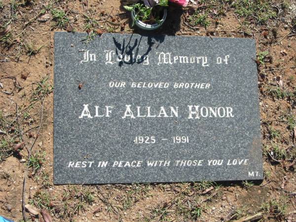 Alf Allan HONOR,  | brother,  | 1925 - 1991;  | Blackbutt-Benarkin cemetery, South Burnett Region  | 