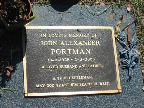 John Alexander PORTMAN,  | 18-11-1928 - 2-11-2005,  | husband father;  | Blackbutt-Benarkin cemetery, South Burnett Region  | 