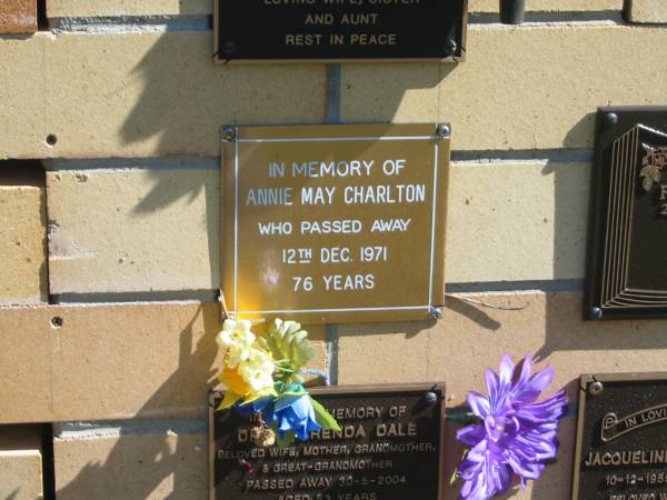 Annie May CHARLTON,  | died 12 Dec 1971 aged 76 years;  | Blackbutt-Benarkin cemetery, South Burnett Region  | 