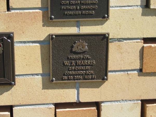 W.J. HARRIS,  | died 28-10-2004 aged 81 years;  | Blackbutt-Benarkin cemetery, South Burnett Region  | 