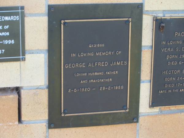 George Alfred JAMES,  | husband father grandfather,  | 2-5-1920 - 29-2-1988;  | Blackbutt-Benarkin cemetery, South Burnett Region  | 