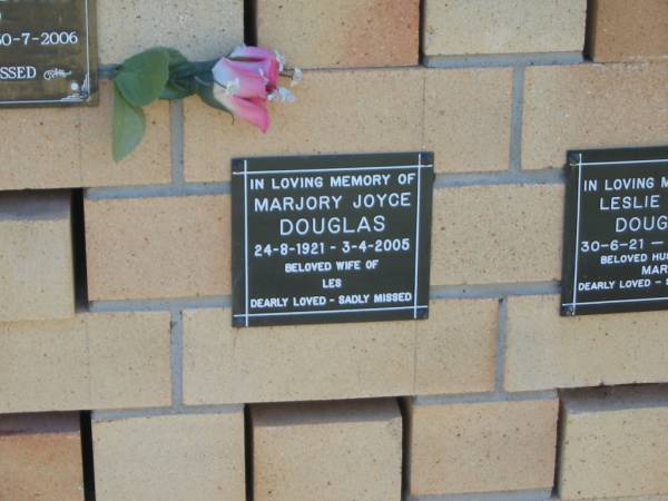 Marjory Joyce DOUGLAS,  | 24-8-1921 - 3-4-2005,  | wife of Les;  | Blackbutt-Benarkin cemetery, South Burnett Region  | 