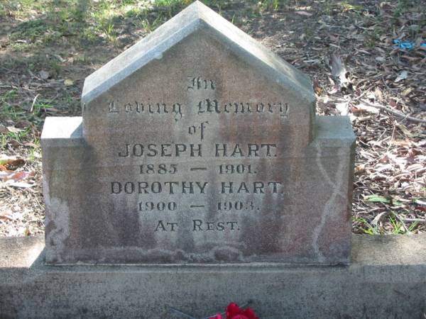 Joseph HART,  | 1885 - 1901;  | Dorothy HART,  | 1900 - 1903;  | Blackbutt-Benarkin cemetery, South Burnett Region  | 