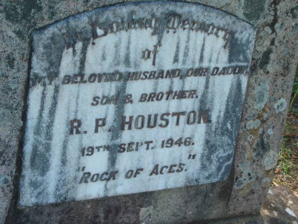 R.P. (Roy) HOUSTON,  | husband daddy son brother,  | died 19 Sept 1946;  | Blackbutt-Benarkin cemetery, South Burnett Region  | 