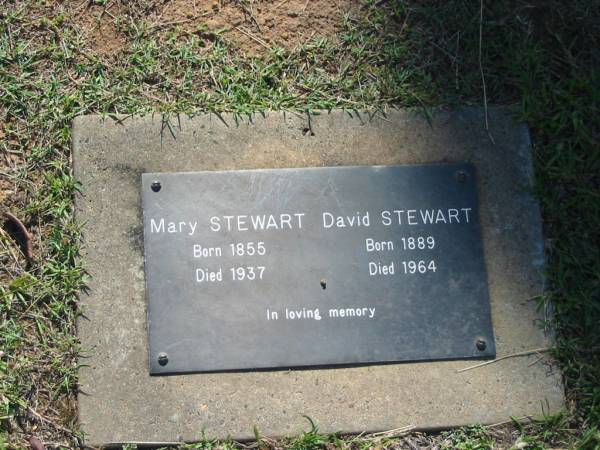 Mary STEWART,  | born 1855,  | died 1937;  | David STEWART,  | born 1889,  | died 1964;  | Blackbutt-Benarkin cemetery, South Burnett Region  | 